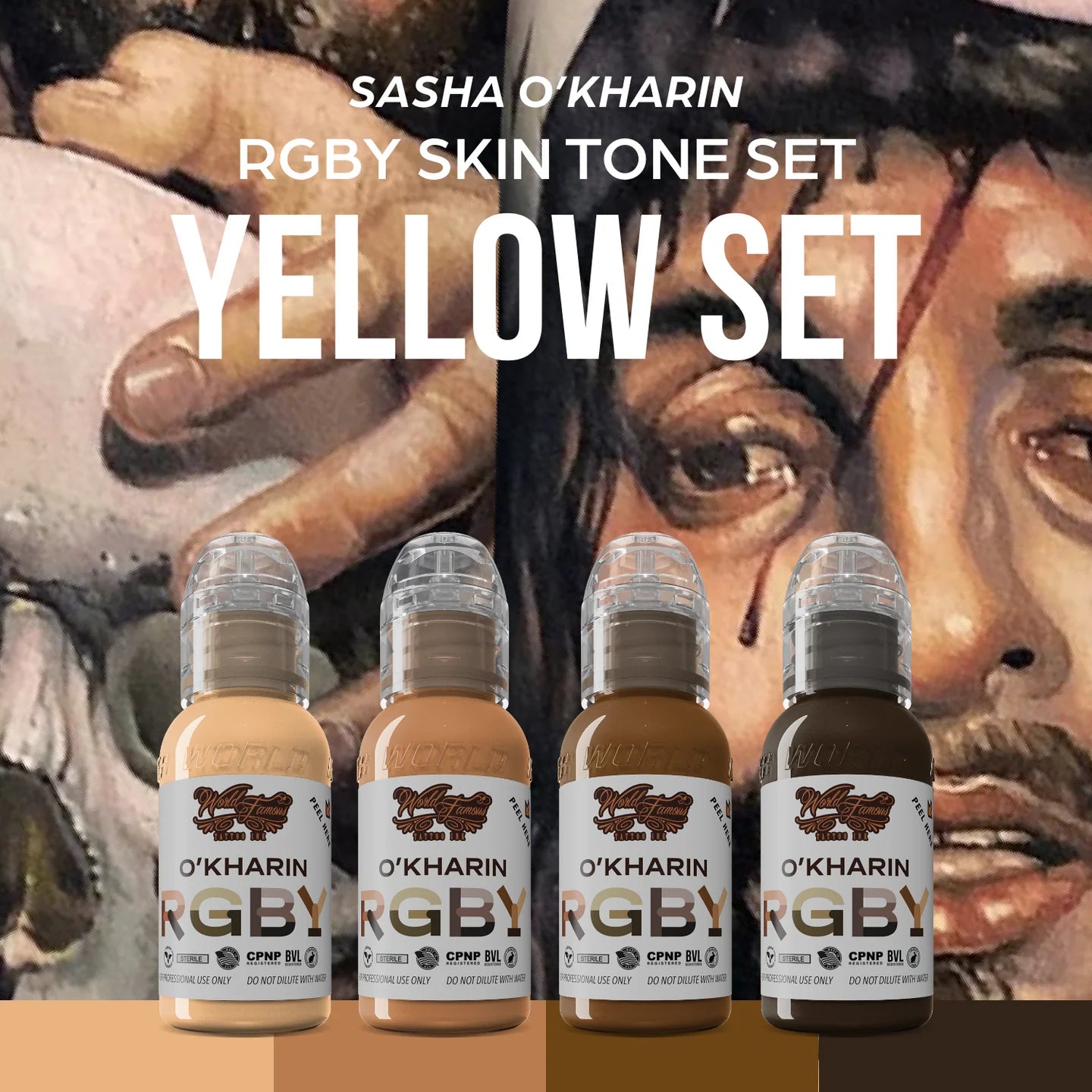 Sasha O'Kharin RGBY Skin Tone Yellow Mini Set de 4 colores - Mundialmente famoso - 1 oz